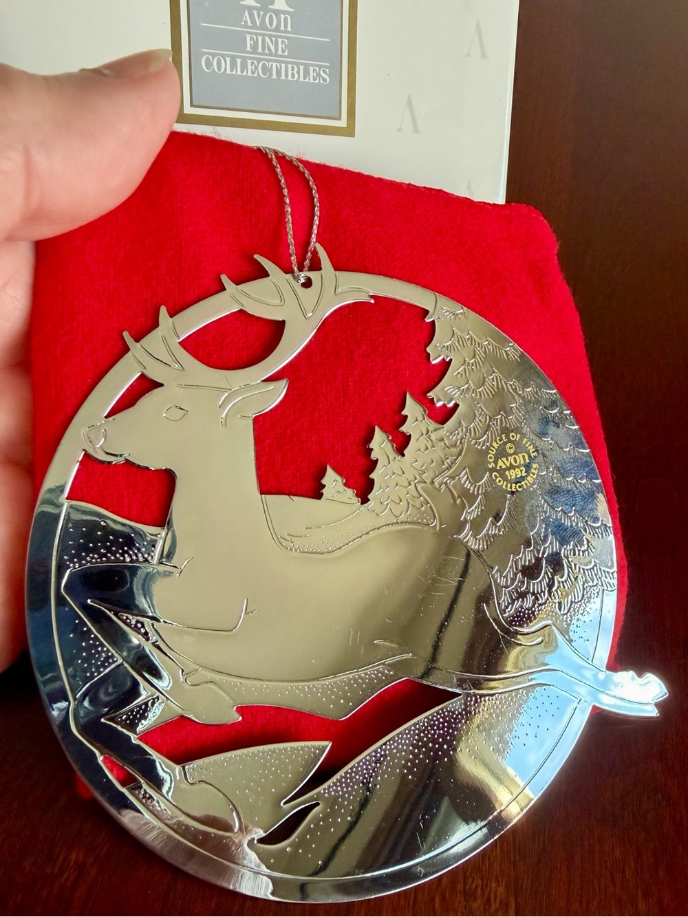 Vintage Avon Silverplate Ornament 1992 Dashing Through Snow Christmas Reindeer